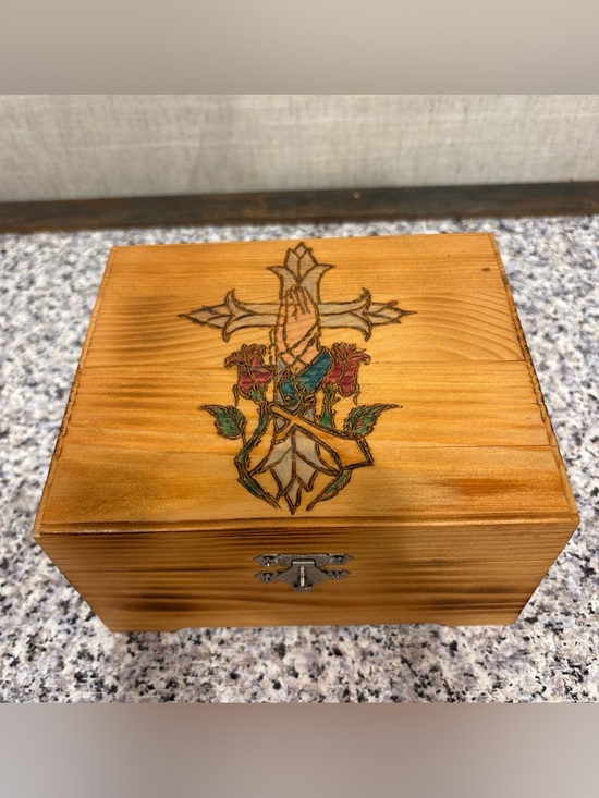 Unbranded Other - Wooden Keepsake Box With Cross And Praying Hands